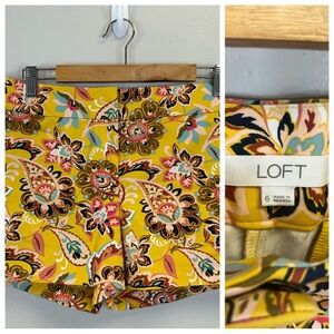 LOFT Women's Floral Yellow Shorts Size 6 Paisley NWOT Travel Tropical Casual